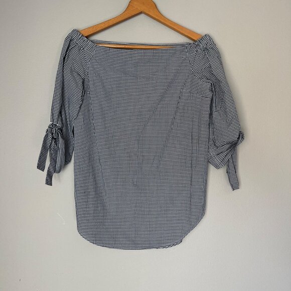 Aritzia Babaton Off Shoulder Shirt Size XS Cotton Gingham - Picture 1 of 6